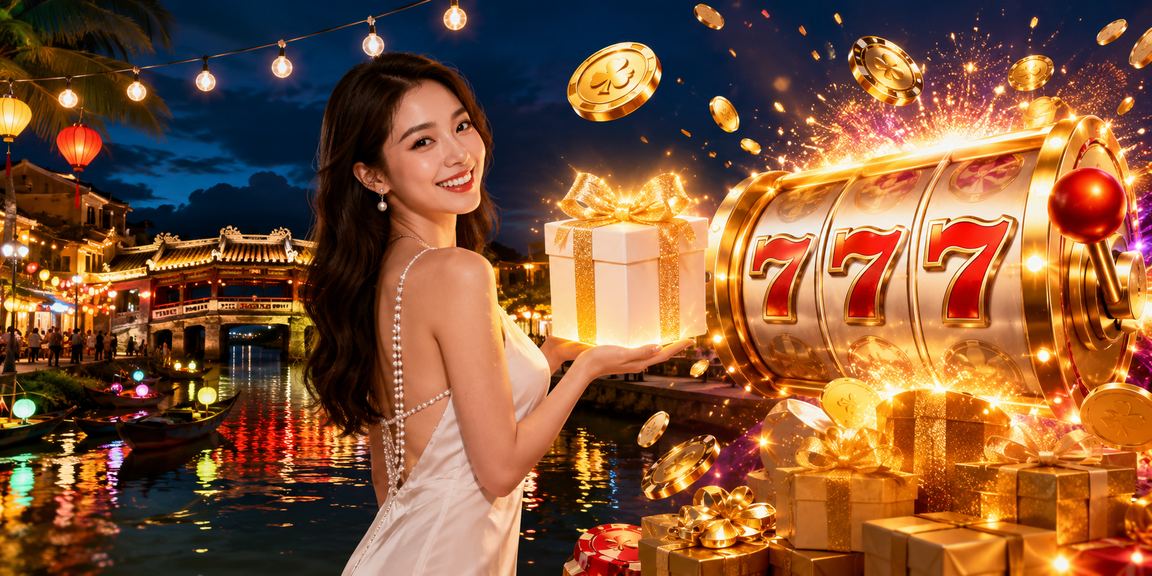 Người chơi slot game tại khu chợ đêm Hội An trên điện thoại di động